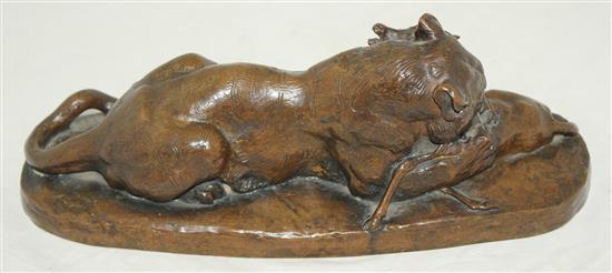 Antoine-Louis Barye (1795-1875). A bronze tiger devouring a gazelle, 12in.
